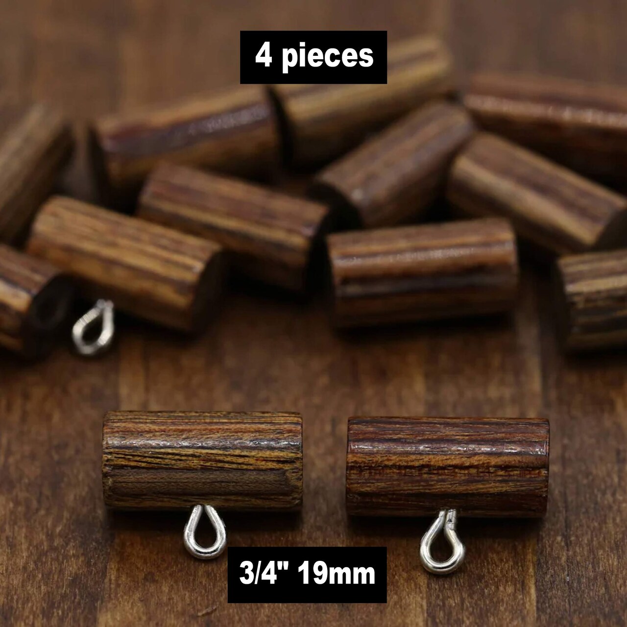 4 Pieces Brown Wooden Plastic Toggle Buttons with Metal Loop 3/4" Hook Style